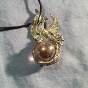 Hand crafted pewter phoenix pendant with marble